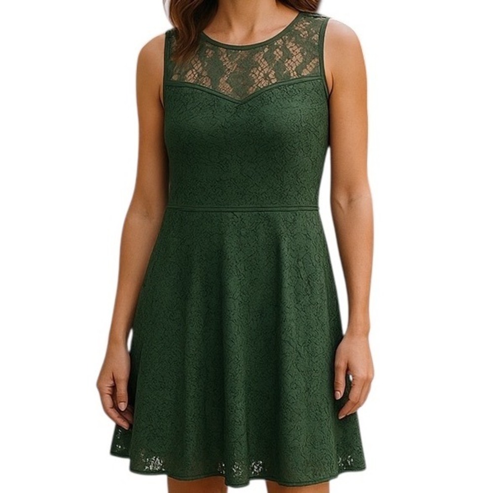 Michael Kors Green Lace Fit‎ & Flare Cocktail Office Holiday Date Dress Size L